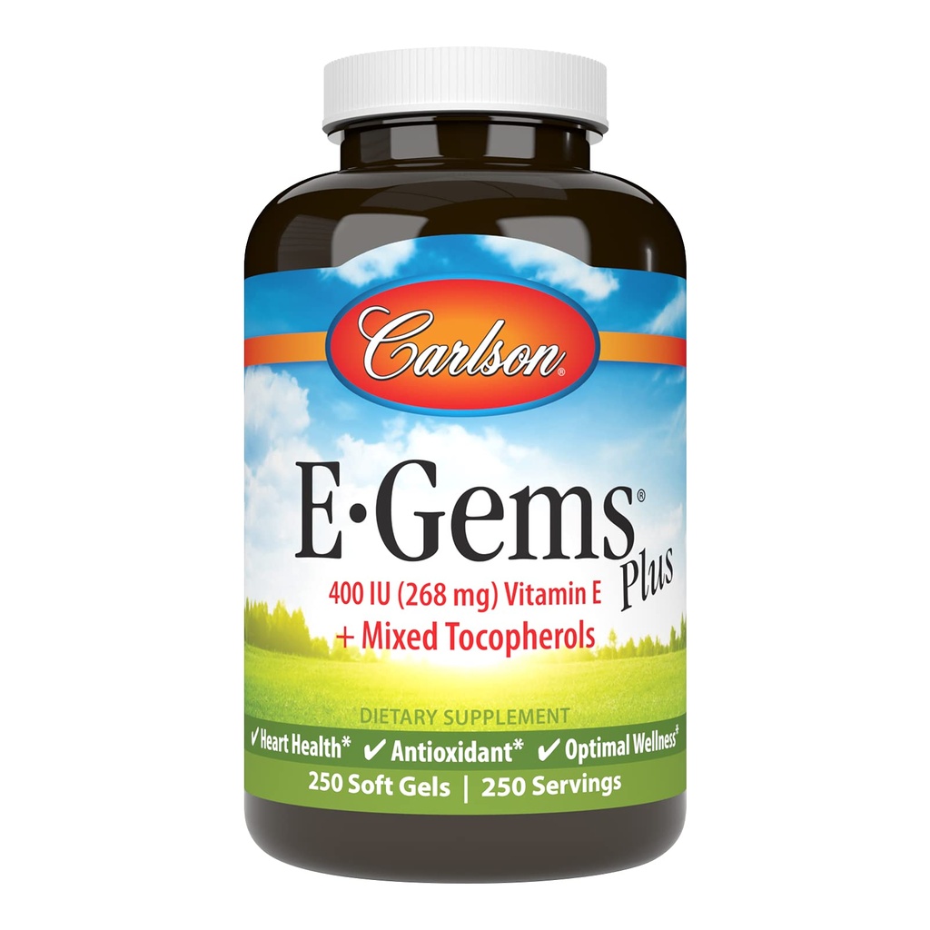 Carlson - E-Gems Plus, naturlig vitamin E 400 IE, støtter et sunnt hjerte, 250 myk geler