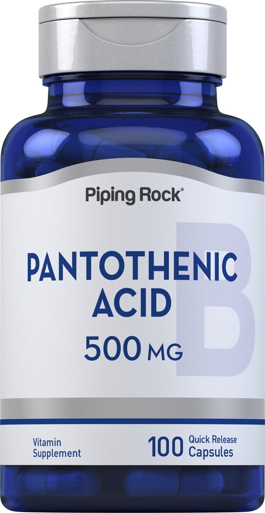Piping Rock Pantothenic Acid 500 mg | 100 kapsler | som kalsium d-Pantothenat | Ikke-GMO, Glutenfri Supplement