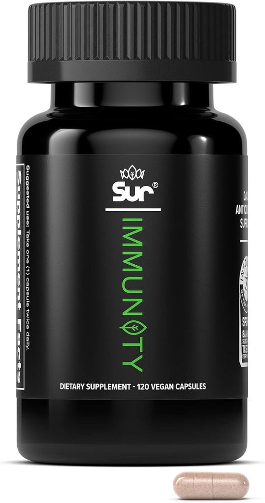 Sur Immunmunity Immune Support Supplement med vitamin C, Acerola Cherry, gurkemeie og grønn te ekstrakt - Optimal Defense Wellness Regimen, Antioksidant blanding & Vegan Polyphenol Supplement (120 kapsler)