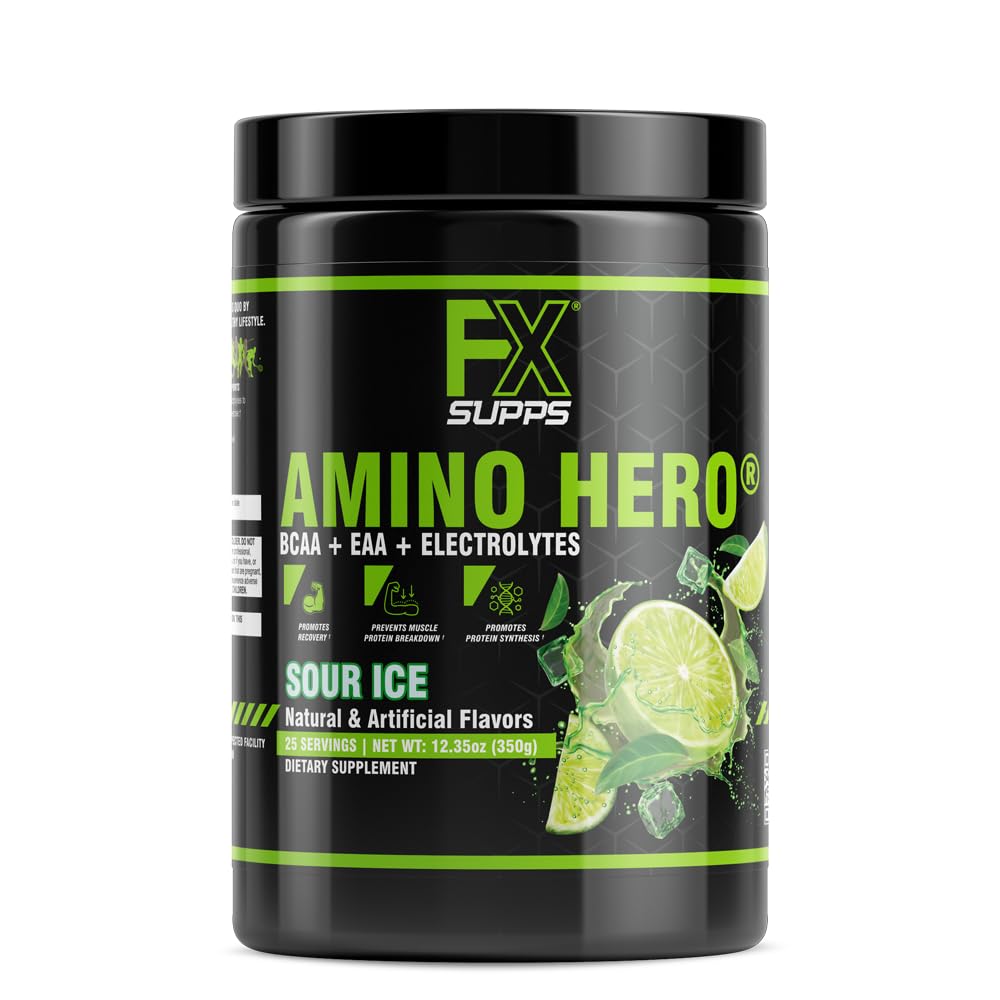 FXSUPPS Amino Hero Sour Ice Flavor (25 Serveringer) | Post-Workout Recovery Drink for menn og kvinner | Energipulver Blande med BCAA, EAA og Electrolytes | fremmer utholdenhet og sunne muskler - 1 pakke