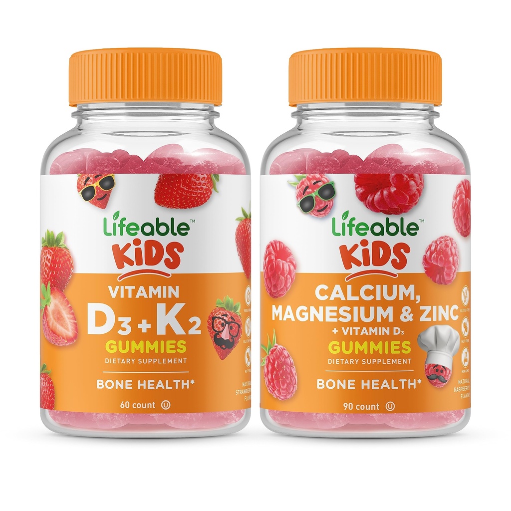 Livbar vitamin D3 + vitamin K2 Kids + kalsium Magnesium & sink Kids, Gummier Bundle - Great Tasting, vitamin Supplement, Glutenfri, GMO Gratis, Chewable Gummy
