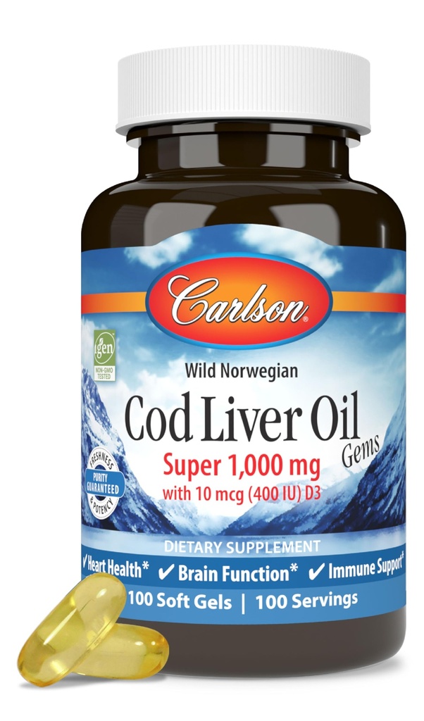 Carlson - Cod Liver Oil, Super 1000 mg + vitaminer A & D3, Wild Norwegian