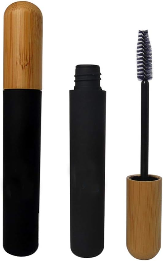 mollensiuer 2Pcs 6ml Påfyllbar tom Mascara Tube flasker Vialer Svart Reusable Eyelash Cream Container Flaske med Eyelash Wand og Bamboo Cap for DIY Mascara, Reise