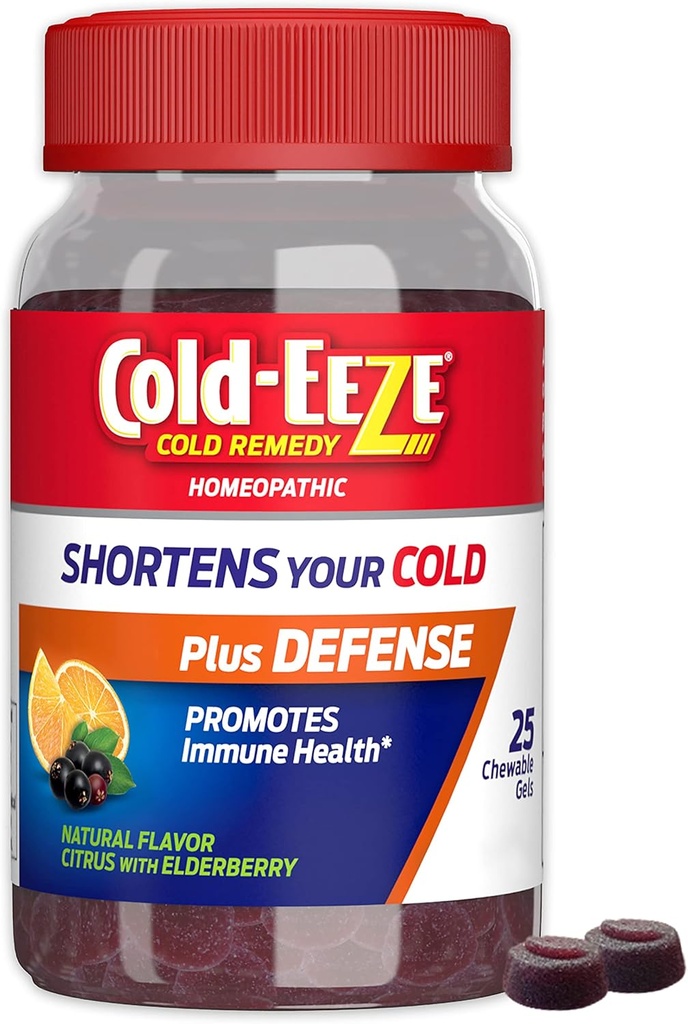 Cold-EEZE Plus Forsvar Naturlig Citrus & Elderberry Sink Chewable Gels, Homøopatisk Cold Remedy, Shortens Vanlige kalde symptomer, fremmer immun helse med Sambucus Nigra, Echinacea & Rose Hips, 25 Ct