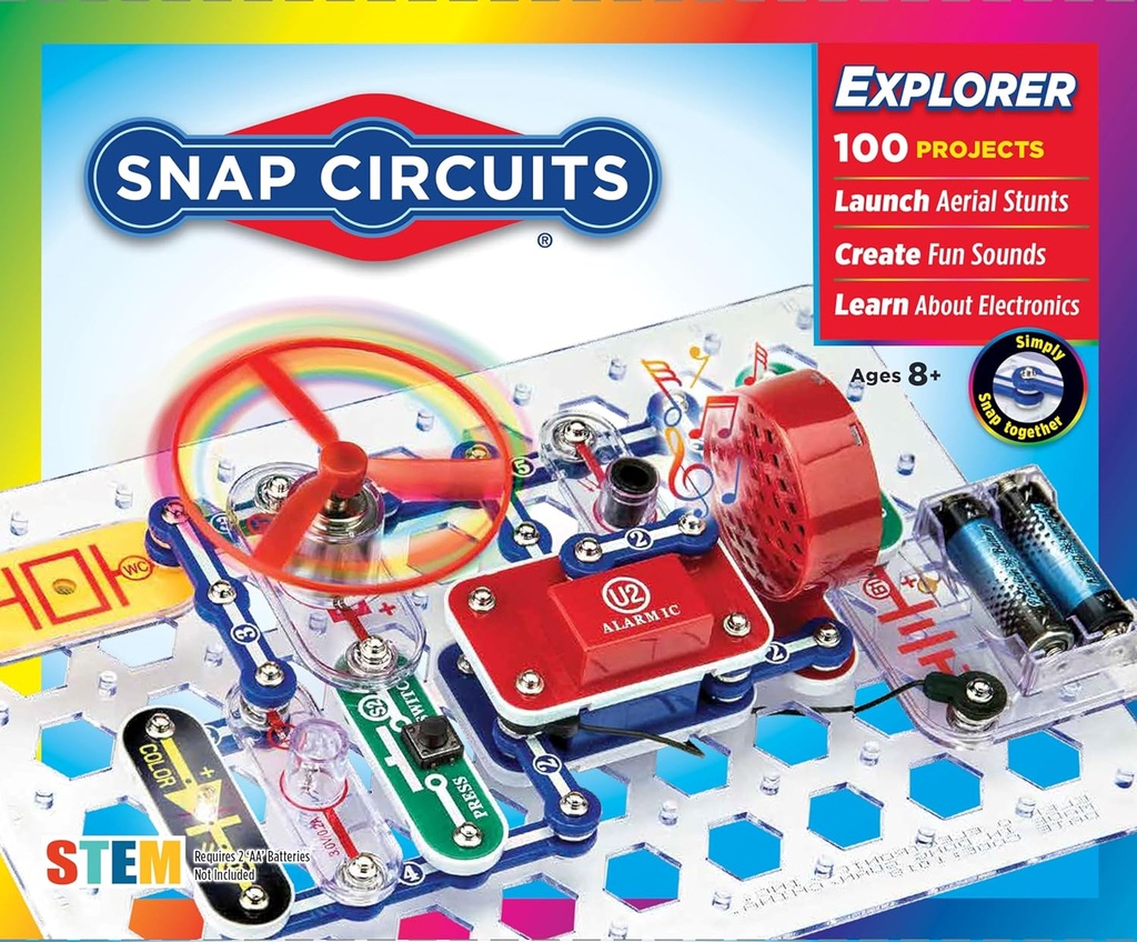 Snap Circuits Jr. SC-100 Electronics Exploration Kit, Over 100 prosjekter, Full farge Project Manual, 28 deler, STEM Educational Leketøy for barn 8 +