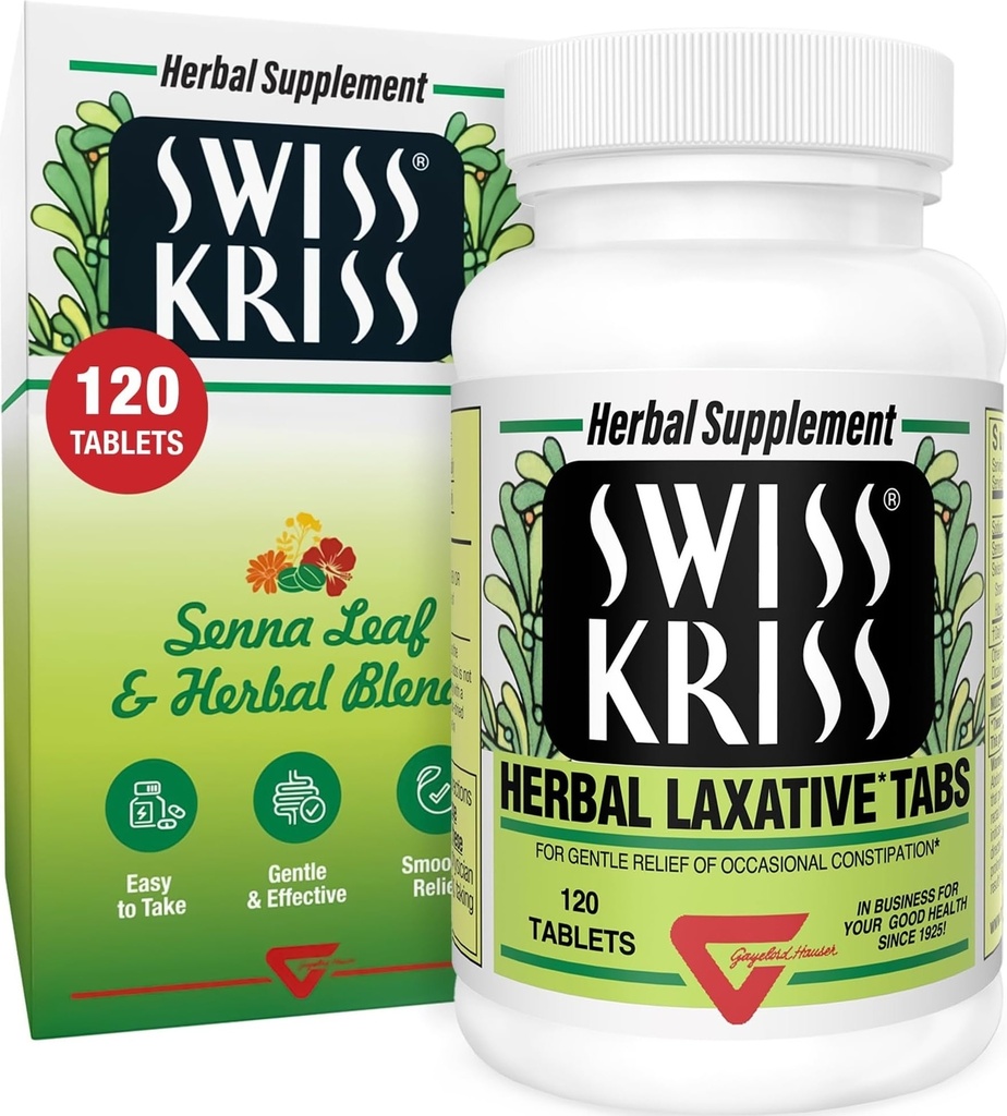Sveitsiske Kris Herbal Laxative Tabletter, Gentle & Naturlige Laxatives for Discount Relief for voksne og barn over alder 6, arbeider i 6-12 timer, Senna Laxative, 120 tabletter Totalt