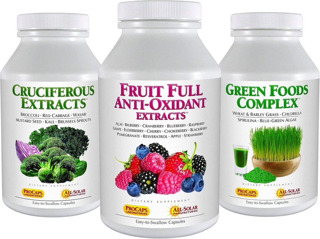 ANDREW LESSMAN 3 Produkt Sunn Foods Bundle - 60 Telle Hver av Cruc barro ekstrakter, Frukt Full Anti-Oksydant Ekstrakter og Grønn Mat Kompleks. Gir næringsmessige fordeler på 20 + sunneste mat.