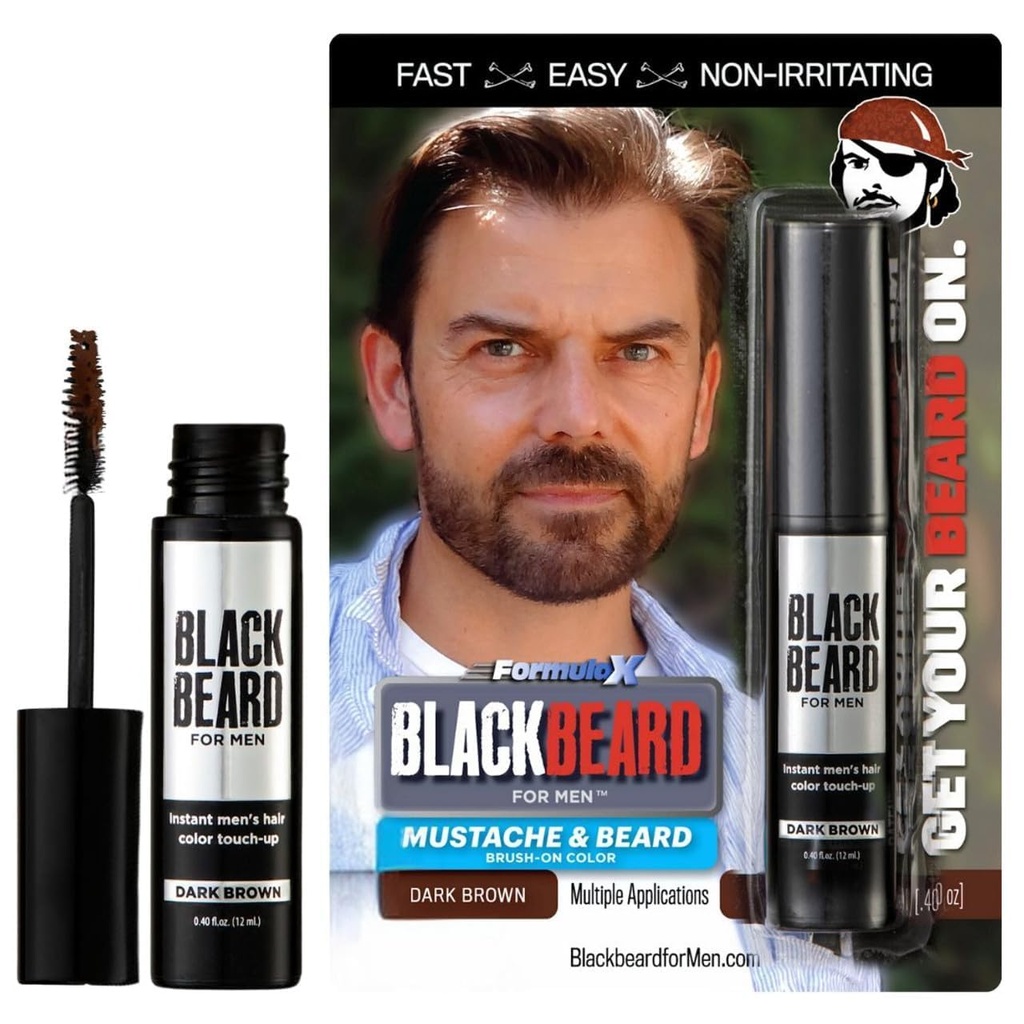 Blackbeard for menn Øyebeard farge - hele dagen Skjegg, Mustasje, Øyebryn og Sideburns Farge - Midlertidig, Hypoallergenic Beard Dye Alternativ - Opp til 45 applikasjoner - Dark Brown, 1 Pack