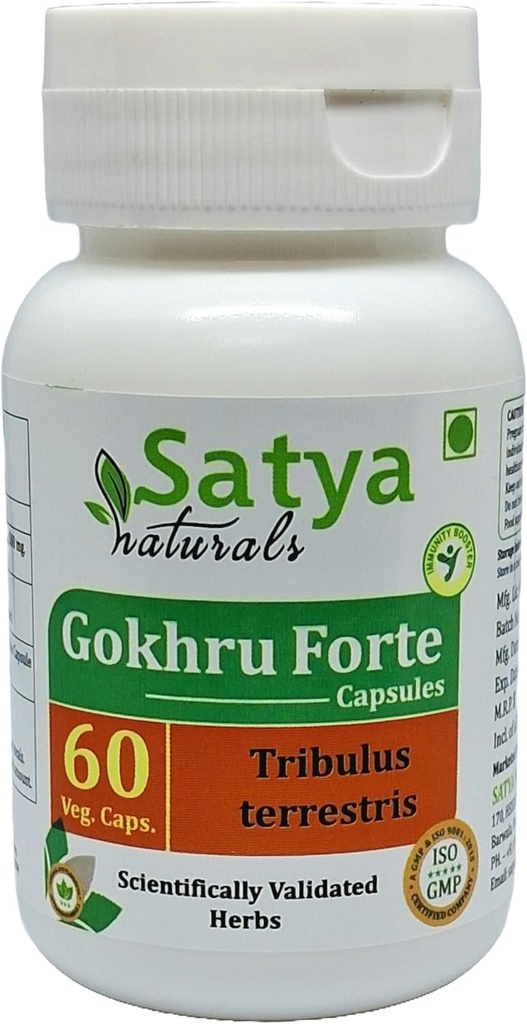 Gokhru Forte Capsules 500 mg. 60 Veg. Capsule | Gokharu (Tribulus Terrestris) ekstraktkapsler for menn og kvinner | Ayurvedic Herbal Supplement/Remedier | 10:1 Forte (1 flaske 60 Kapsler)