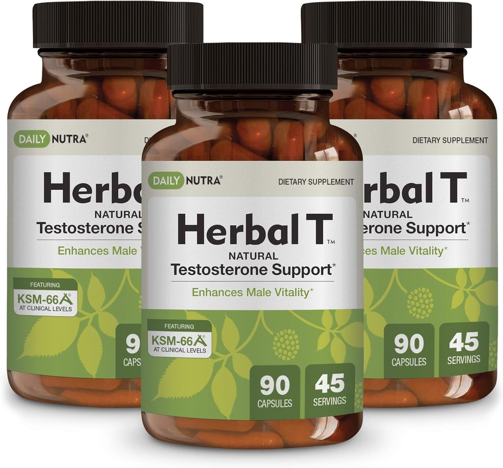 DagligNutra Herbal T menns helse formel supplement for utholdenhet, vitalitet, og sunn aldring - med KSM-66 Ashwagandha, Tongkat Ali, Tribulus, Eleuthero, & Horny Goat Weed (3-Pack)