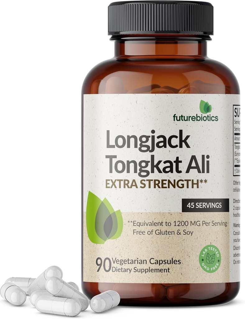 Futurebiotika Longjack Tongkat Ali Ekstra styrke Energi & Stamina Support - Ikke-GMO, 90 Vegetariske kapsler