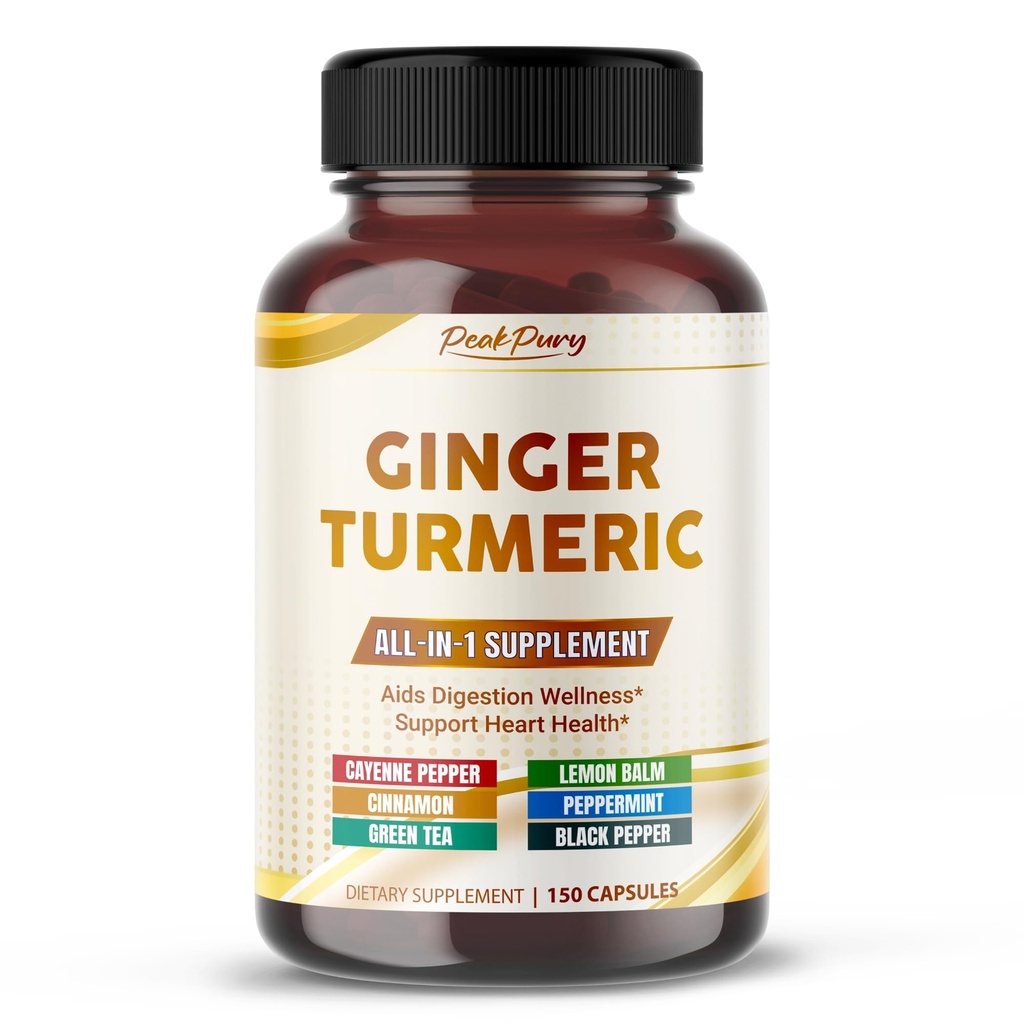Ultra Ginger & Turmeric Aids Digestion & Støtter hjertehelse - Inkluderer Cayenne Pepper, sitron Balm, kanel, peppermynte, grønn te - laget i USA- 150 kapsler