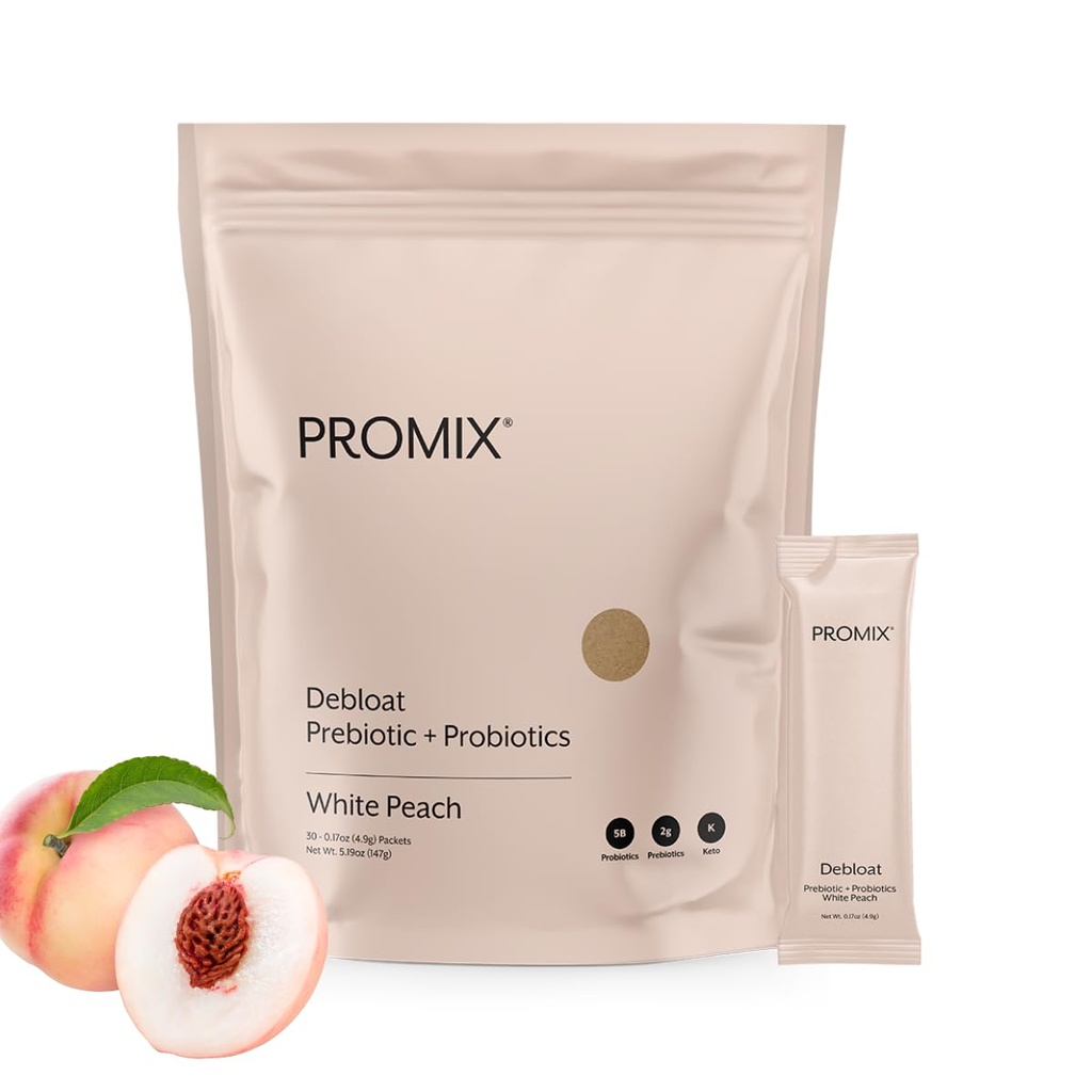 PrMedium Nutrition Debloat Prebiotika og Probiotika, Bloating Relief for kvinner, Gut Cleanse Detox for menn og immunstøtte - hvit fersken - 30 serveringer (Pack of 30)