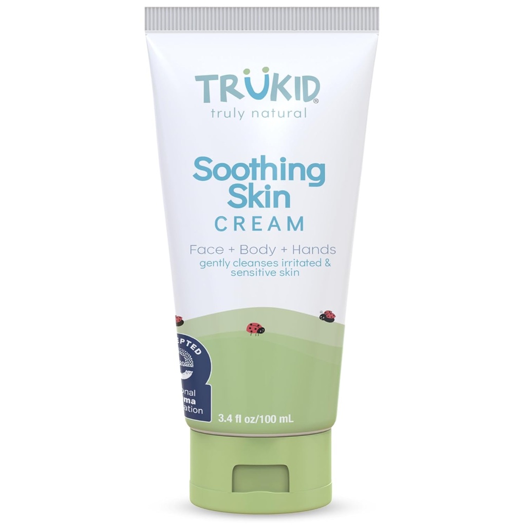 TruKid naturlig Eczema krem for barn, barn og babyer, NEA-godkjent for eksem, trygt for sensitive hud på ansikt, kropp, og hender, uscented, Hydrates & moisturizes Irritert og kløende hud, 3.4oz