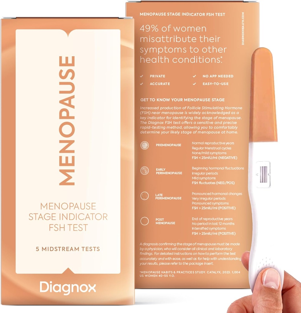 DIGNOX FSH Menopause Testsett - 5 Pack Menopause Stage Indicator - Clinical Grade Midstream FSH Test hjemme - Ingen mobilapp nødvendig