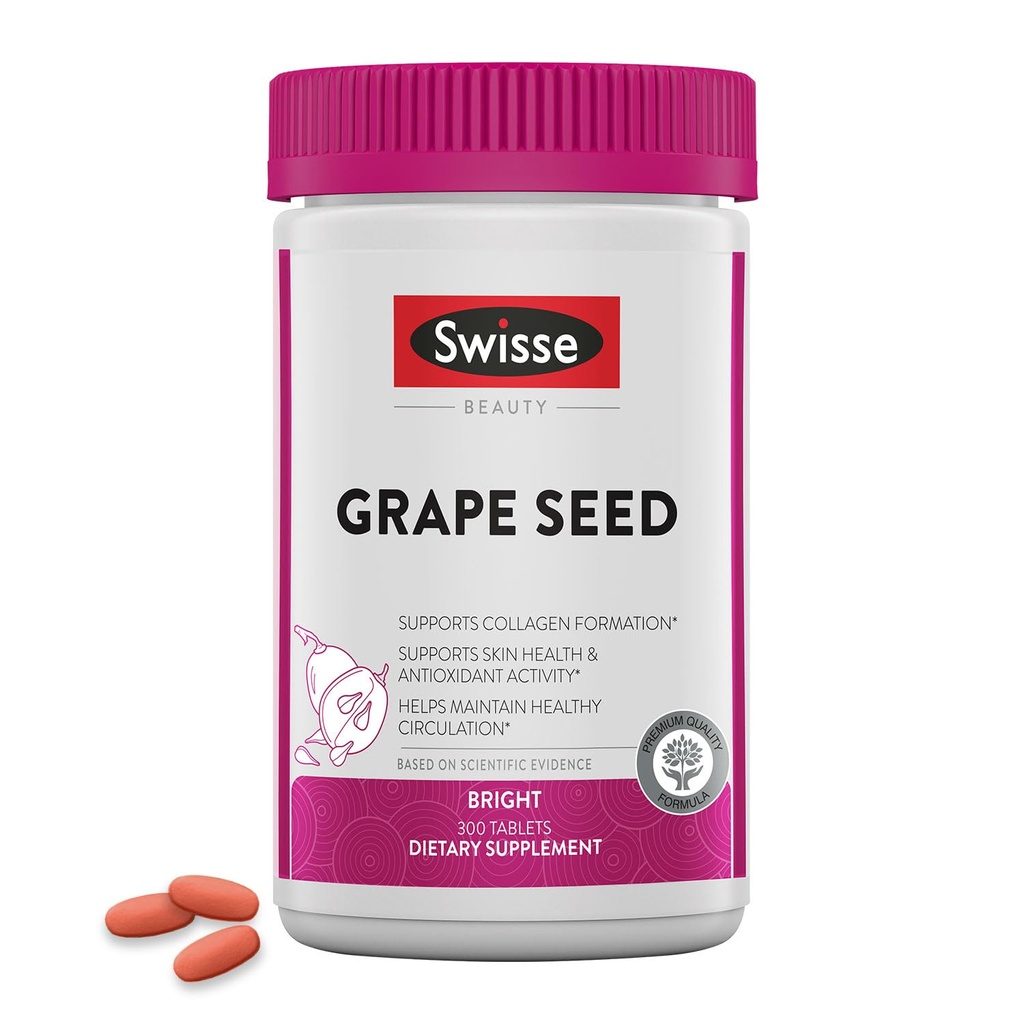 Sveitsisk Grape Seed Extract Kapsler Antioksidant Herbal Supplement | Grapefrø Polyfenoler Supplement + Antioksidant Vitamin C | Fremmer hud helse og kollagen produksjon | 300 tabletter