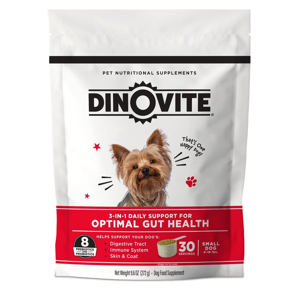 Dinovitt 3 i 1 Probiotikum for små hunder, hud og Coat, Digestiv helse og felles relief, Hundemat toppers, immunstøtte, Allergi Relief og kløe Relief hudpleie, 30 Serveringer (1-18lb)