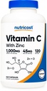 Nutricost vitamin C med sink kapsler, 120 serveringer - 1000 mg, 45 mg sink, ikke-GMO, Glutenfri vitamin C Supplement