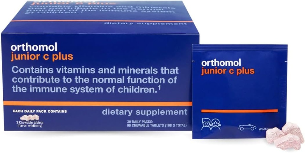 Orthomol Immun Junior C Plus, Kid's Multivitamin, Wildberry Flavor, 30-dagers forsyning