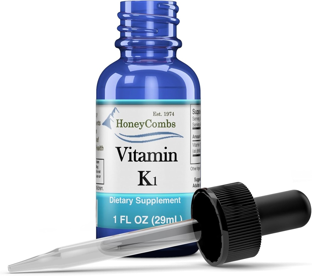 Vitamin K1 flytende dråper - laget i USA - Naturlig høy potens Phylloquinon for menn, kvinner, barn og nyfødte bra for mørke underøyssirkler - bulk størrelser også tilgjengelig