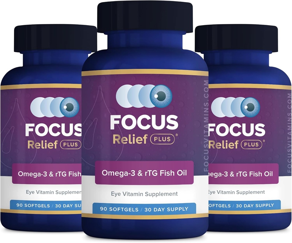Focus Relief Plus Tørr Øye Formula (270 ct. 90 dagers forsyning) Tørr Øye Omega 3 Supplement - Tørr Eye Relief Supplement - Omega 3 Fish Oil for Tørr Øye