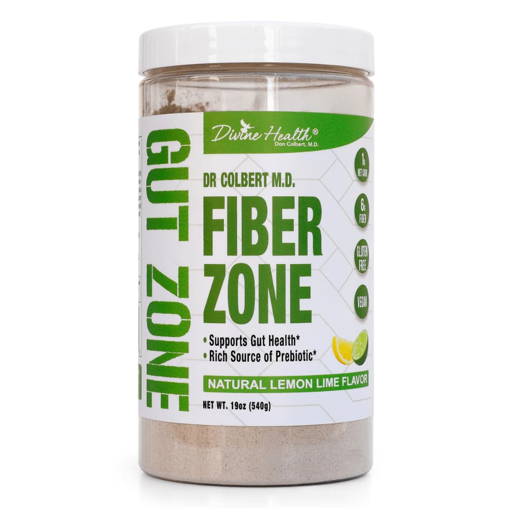 Guddommelig helse Dr. Colbert, MD Fiber Sone pulver | Lemon-Lime Flavor Prebiotika | 6g Psyllium Husk Inulin Fiber | Anbefales i sunne Gut Zone Bok | 19 oz