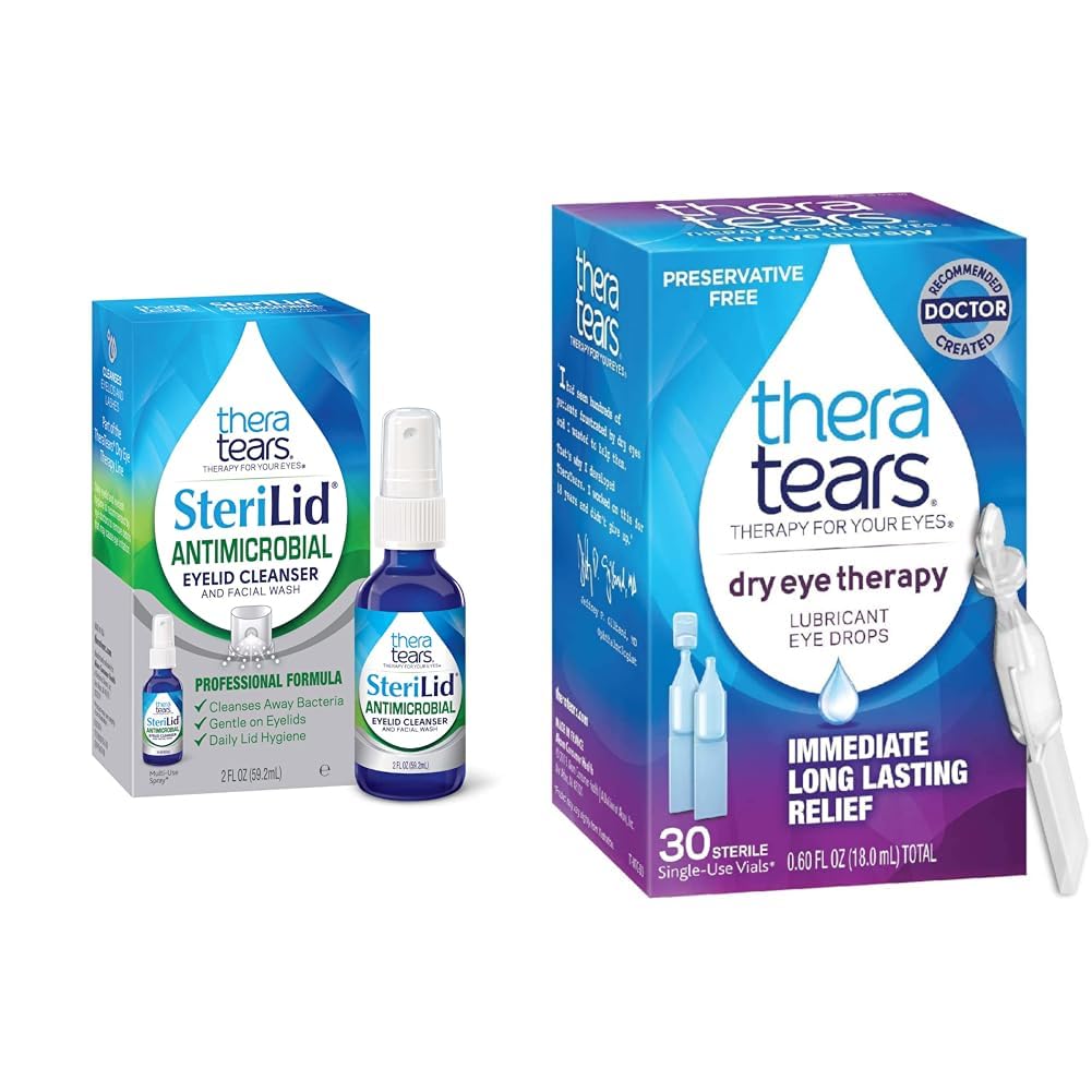 TheraTears SteriLid Eyelid Cleanser og tørr Eye Therapy Lubricant Eye Drops Bundle, 2 fl oz og 30 vialer