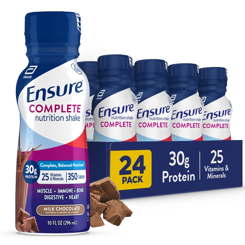 Sørg for at melk sjokolade ernæringshake, komplett, balansert måltid erstatning, klar til å drikke, 30g protein, 25 vitaminer og mineraler, 10 fl oz—24 Pack