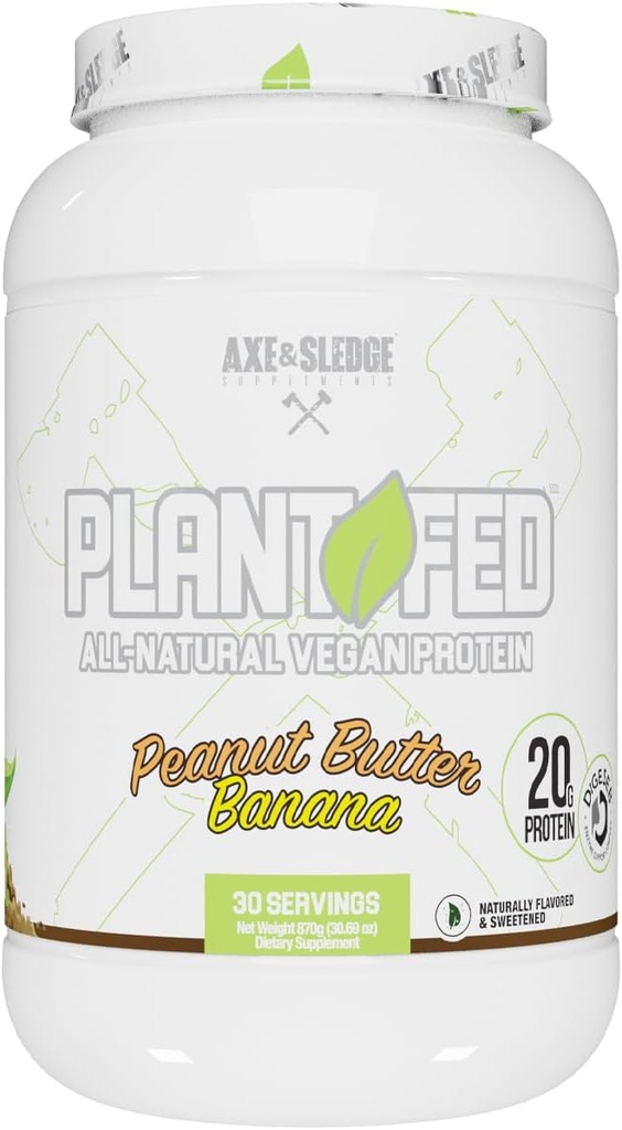 Axe & Sledge Plante Fed Vegan Protein Powder ® 20g Alt Naturlig Protein, Naturlig Flavored, Søt og Farget ® Lavkarbohydrat, Null Sukker, Makro-vennlig ® Keto ® 30 Services, Peanut Smør Banan