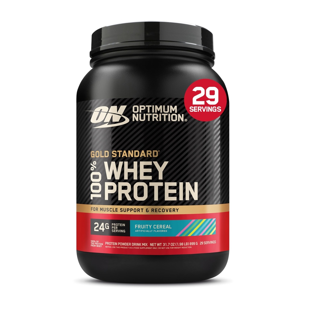 Optimum Ernæring Ny Flavor Gold Standard 100% Whey Protein pulver, fruktig cereal, 1,98 pund (pakke med 1) (pakke mai Vary)