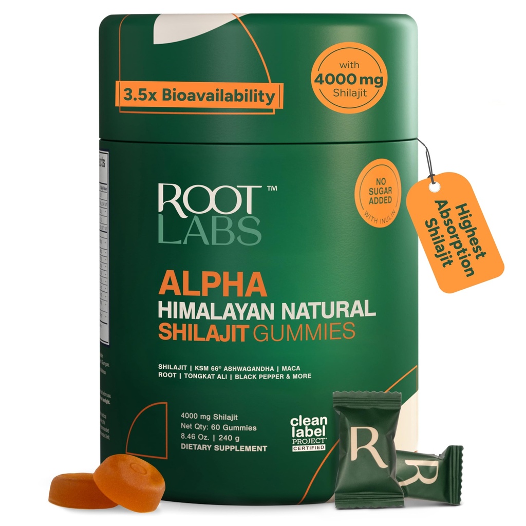 10 i-1 Alpha Shilajit Gummies |  4000  4000 mg ren Himalayan Shilajit, Tongkat Ali, Maca Root, 75% Fulvic Acid | Shilabsorb Biotilgjengelighet Tech | Sukkerfri Vegan, 85+ Trace Minerals | 60 Pack