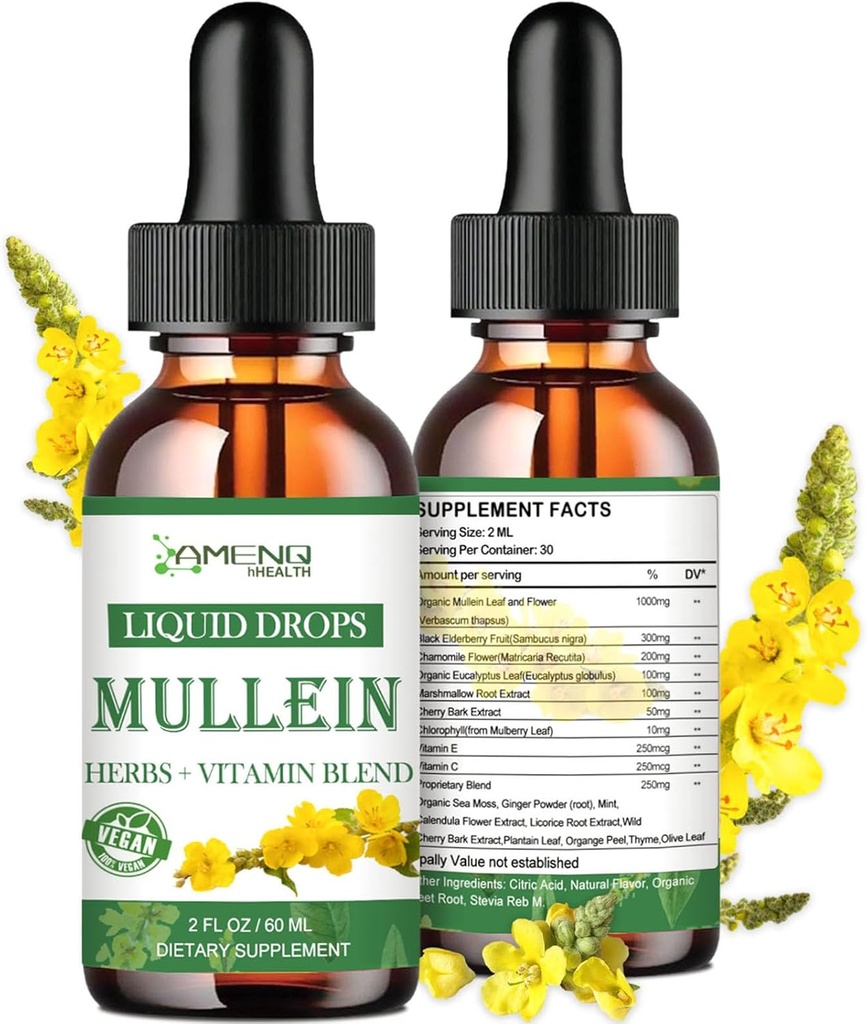 Mullein Drops for Lungs, Kraftig Lung Cleanse Detox for røyker, organisk mullein og klorofyll Drops for Lungs, Mullein Leaf Extract for Lung & Bronchia , Responsiv helse, immunforsterkning 2 FL / OZ