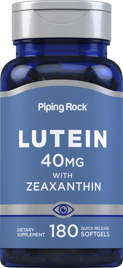 Piping Rock Lutein og Zeaxanthin Supplement | 40 mg | 180 Softgels | Øyevitaminer fra Marigold Blomsterekstrakt | Ikke-GMO, Glutenfri