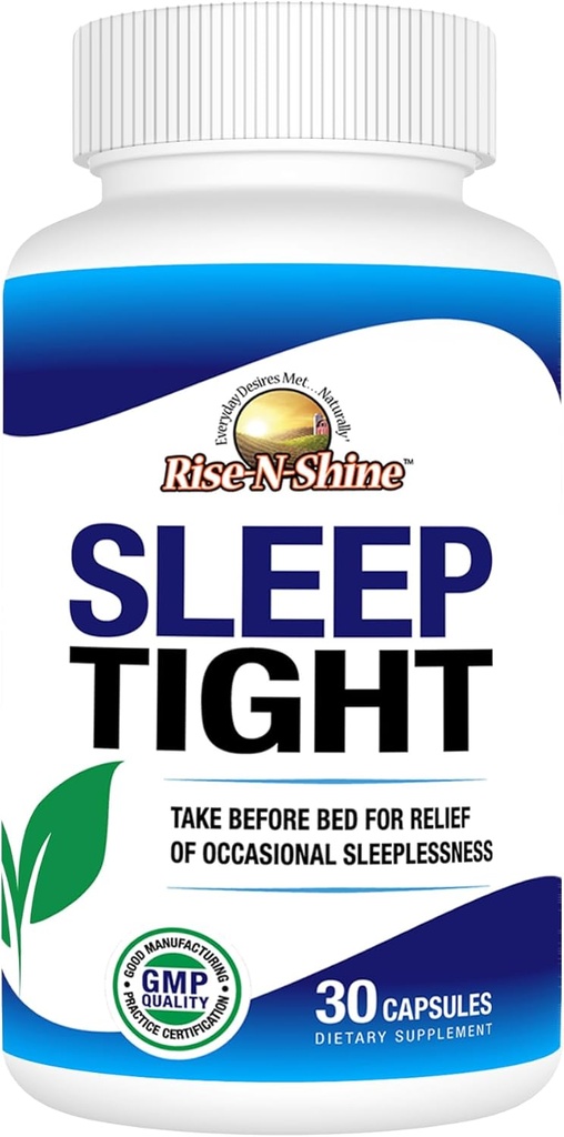 Rise-N-Shine Sleep Tight Supplement med 5 HTP, Magnesium, GABA og L-Teanin - for kvinner og menn - 30 dagers forsyning (30 kapsler)