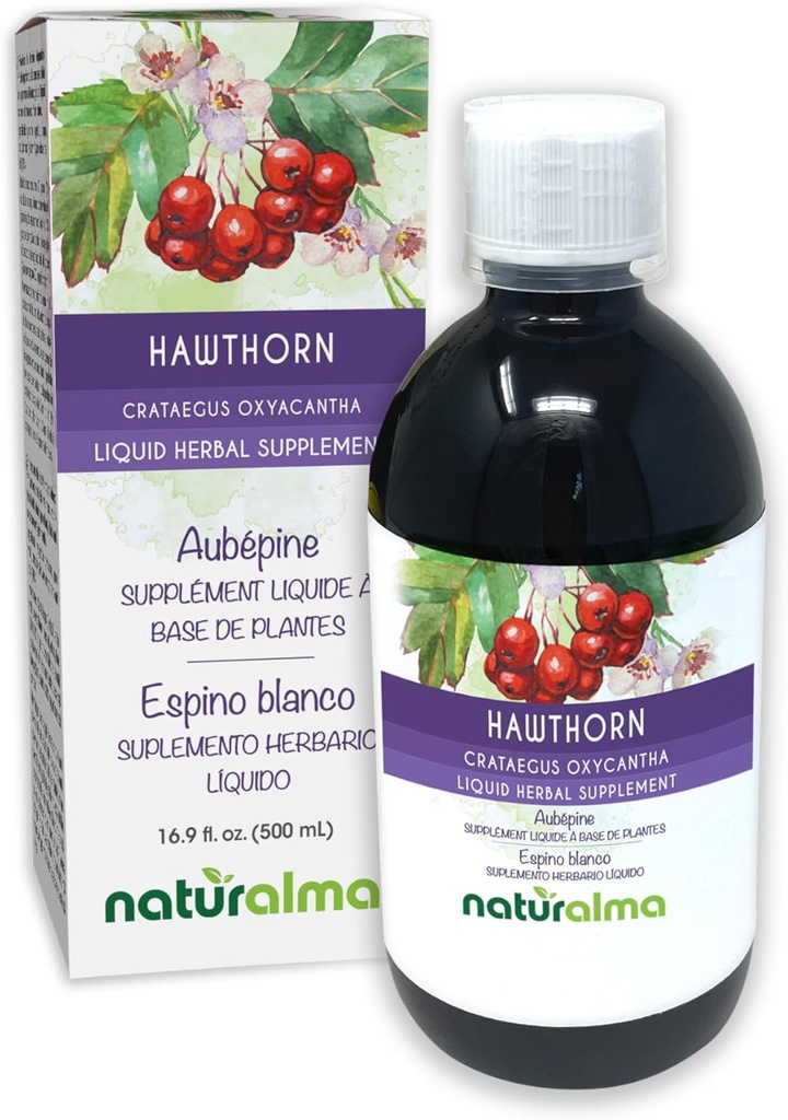 Naturalma Hawthorn (Crataegus oxyacantha) Blaf og blomst alkohol-fri tinktur - 16,9 fl oz flytende ekstrakt i dråper - Herbal Supplement - Vegan