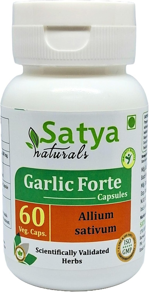 Garlic Forte Capsule 500 mg. 60 Veg. Capsule | Lahsan (Allium Sativum) ekstrakt kapsler for menn og kvinner | Ayurvedic Herbal Supplement/Remedier | 10:1 Forte (1 flaske 60 Kapsler)