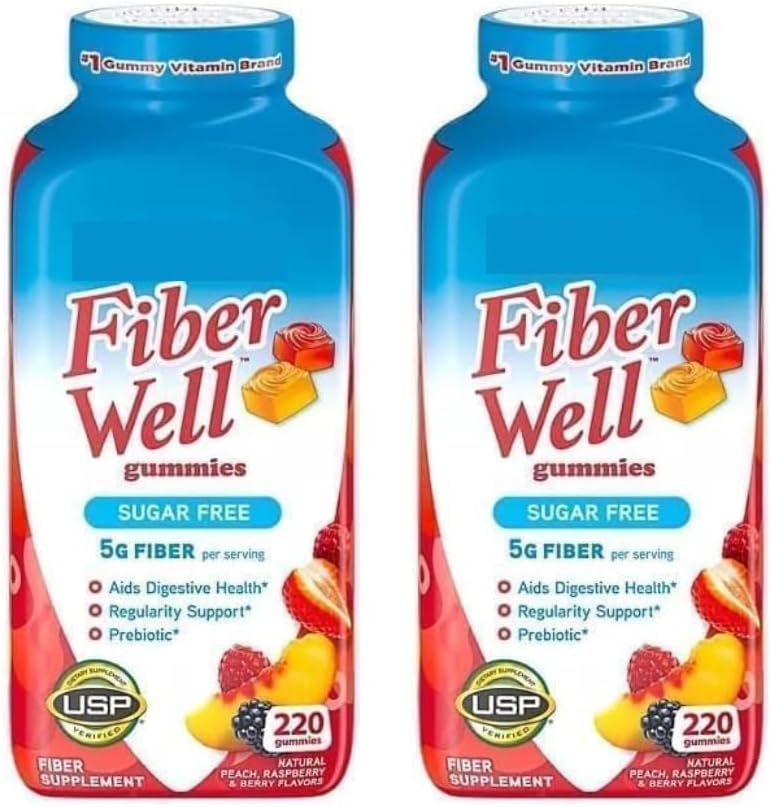 Vita Fiber Well Gummies, Sukkerfri, fersken, bringebær og svartBerry Flavors, 220 greve