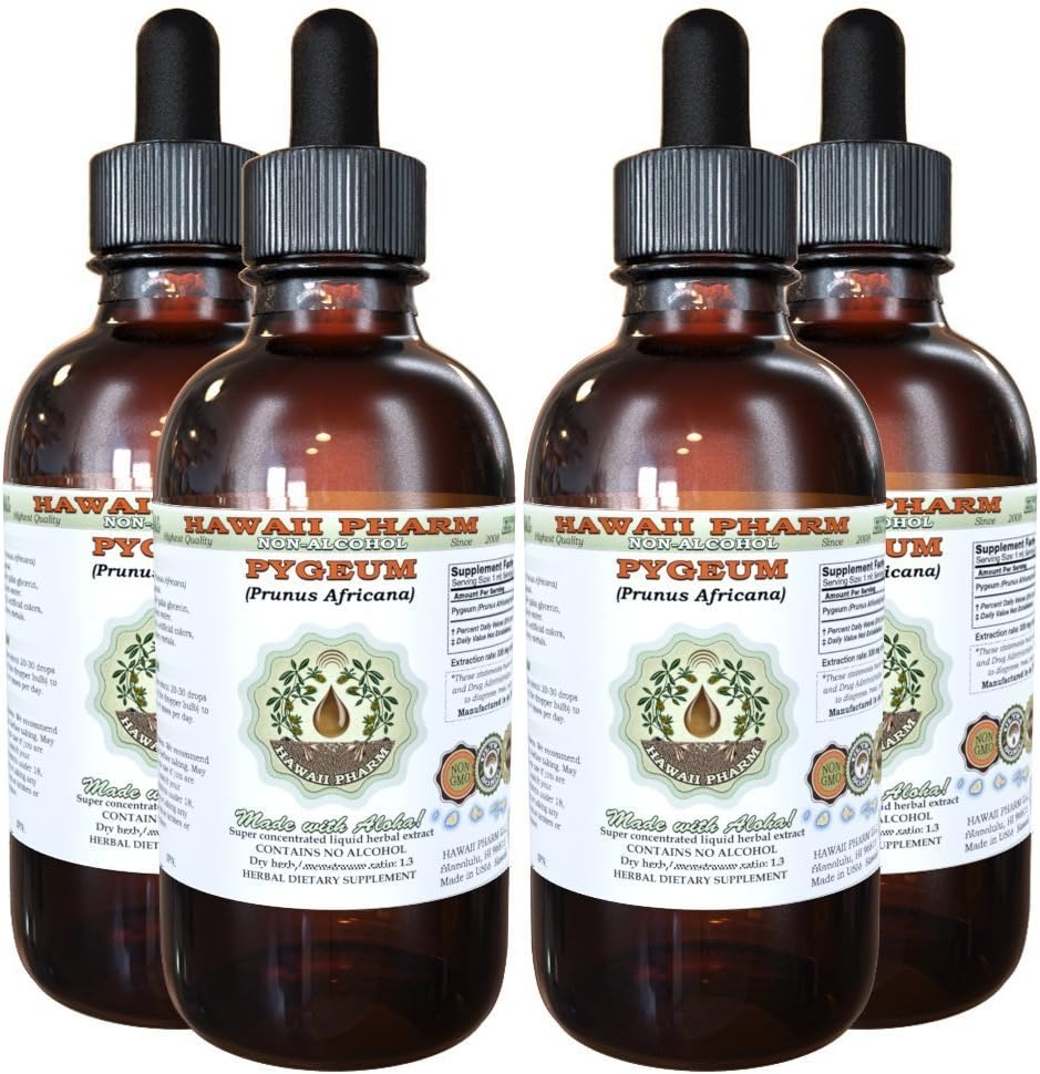 Afrikansk Cherry Pygeum alkohol-fri flytende ekstrakt, afrikansk Cherry Pygeum (Prunus Africana) Bark Glycerite Natural Herbal Supplement, Hawaii Pharm, USA 4x4 oz
