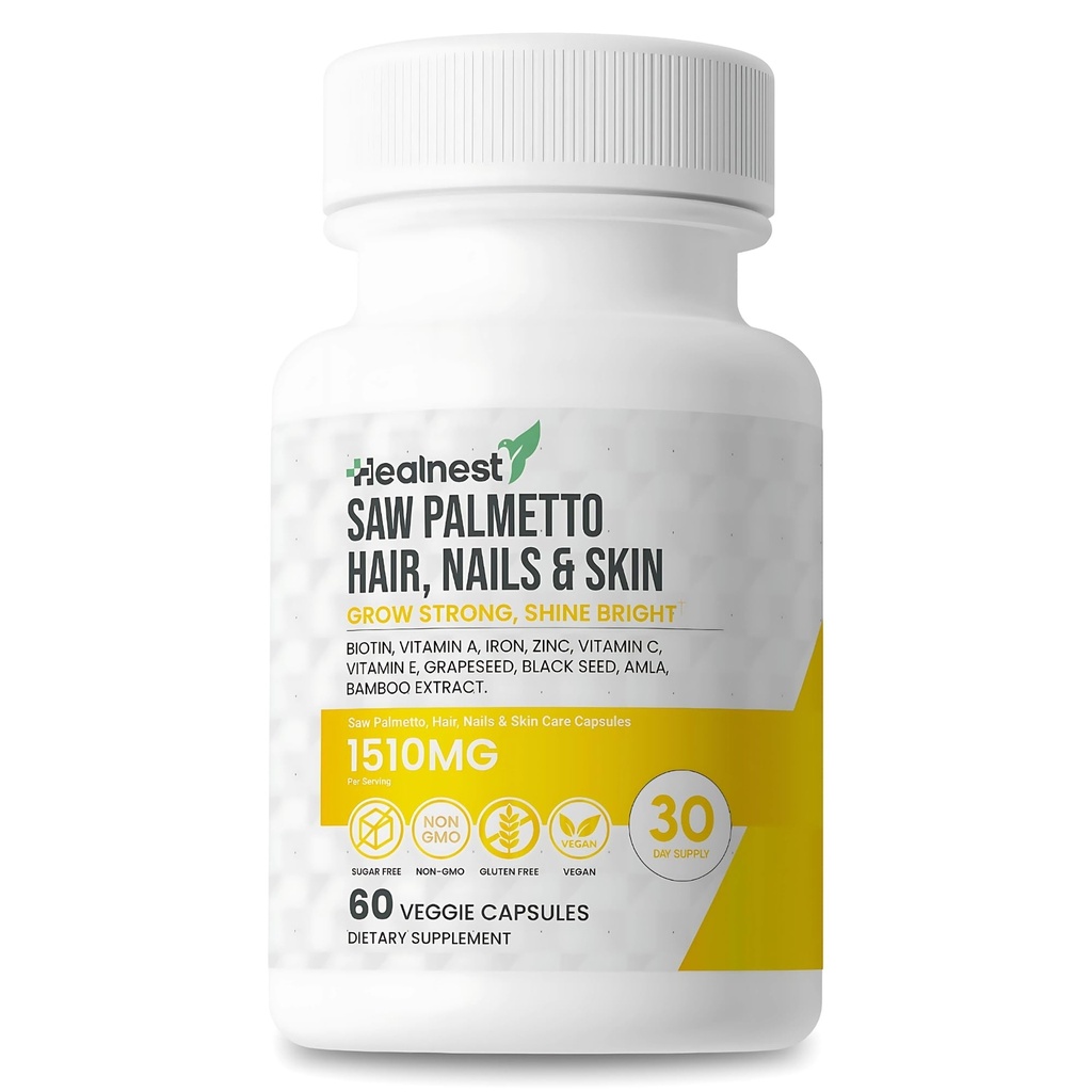 Håret, negler og hudpleie med – så Palmetto, Biotin, Amla - 60 Ikke-GMO, Glutenfri, Veggie kapsler for menn og kvinner