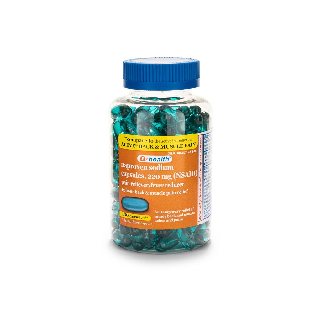 A + Helse Naproxen Natrium 220 mg flytende geler rygg- og muskelsmerter, smertefri/fever Reduser (NSAID), 180 greve