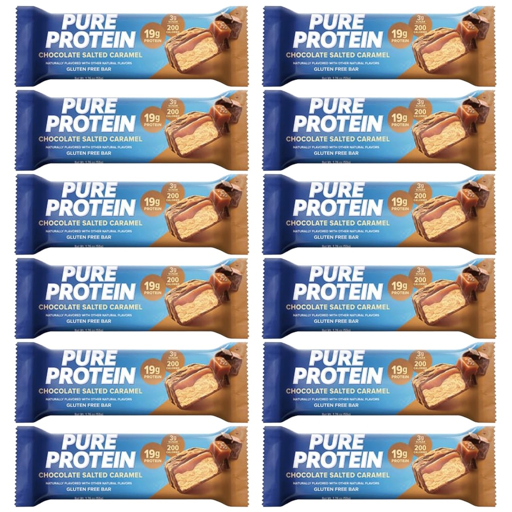 Pure Protein Bars, høyt protein, næringsrike snacks for å støtte energi 1.75 oz lav sukker, glutenfri 12 teller saltet sjokolade karamell
