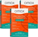 Omax3 Prebiotic & Probiotic 50 Million CFU + Chicory Inulin, 10 Strain, Redusere blooding, Digestion, SIBO, Leaky Gut, Vaginal pH, Acidophilus, Vegan, Dairy Free, Glutenfri, Blemster pakket (2 Pack)