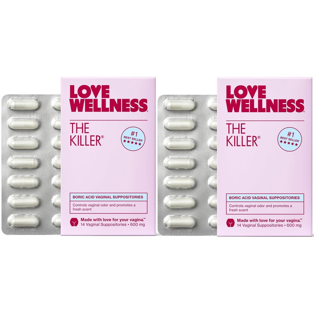 Kjærlighet velvære Killer | Boric Acid Vaginal Suppositories | Balanser pH og støtter Odor Control, en sunn vaginal balanse og miljø | Fast-Acting & Fragrance-Free | Gentle & Effektiv | 28 Ct