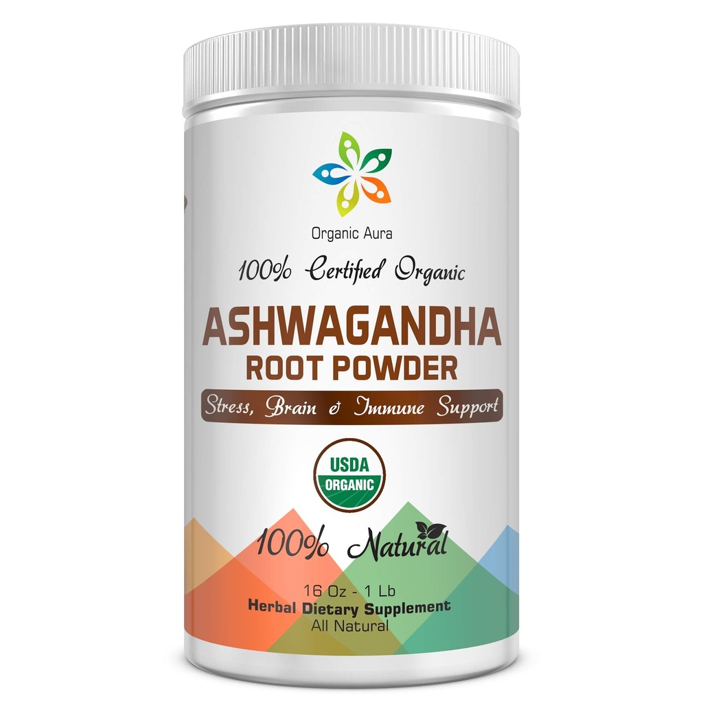 Certified Organic Ashwagandha Root Powder 16Oz -1Lb. Naturlig stress, hjerne og immunstøtte. Forbedrer generell helse. Raw Superfood. 100% naturlig herbal