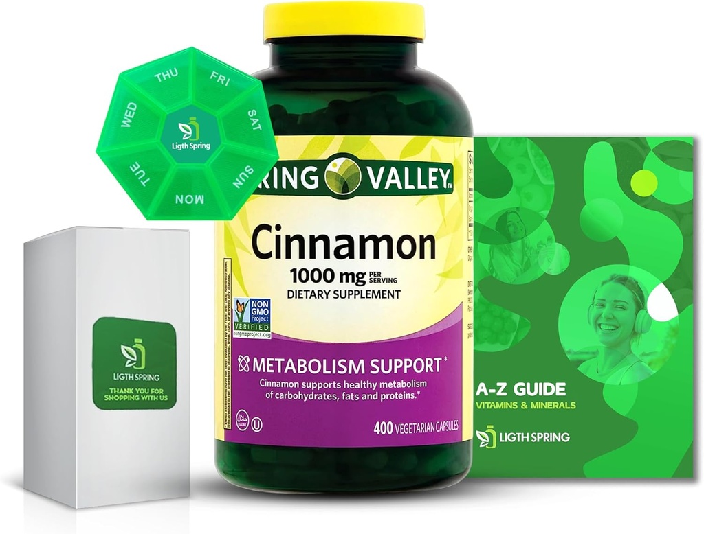 Cinnamon 1000mg kosttilskudd kapsler, 400 greve med Bundle Eksklusive bedre ligth & Spring guide
