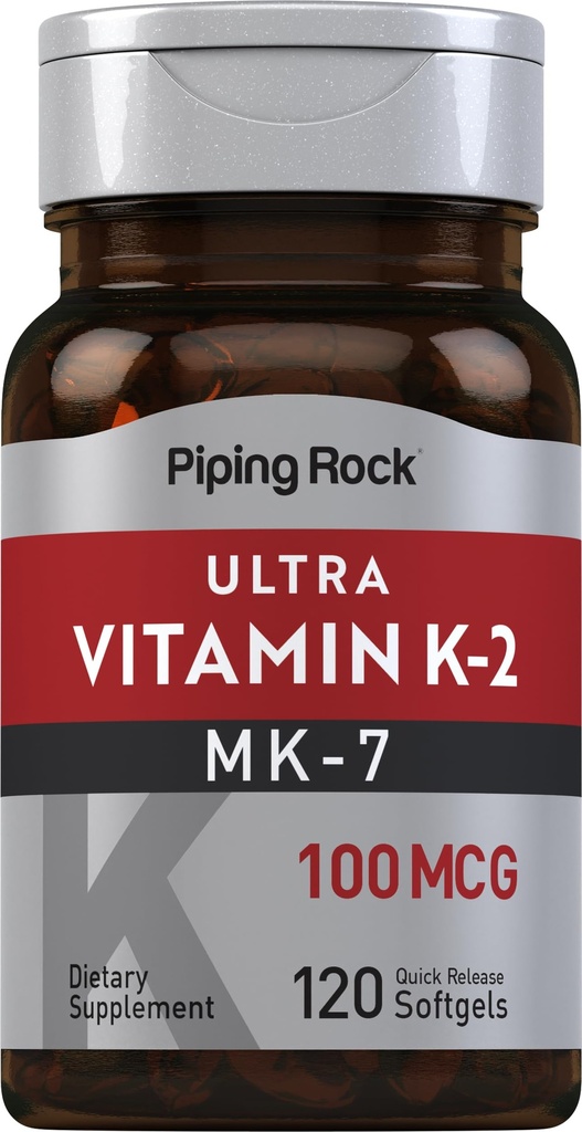 Piping Rock Vitamin K2 MK7 | 100 mg | 120 Softgels | Ikke-GMO, Glutenfri Supplement