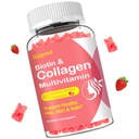 Kollagen Gummies For Kvinner, Kvinner Over 50, Kollagen Peptider Protein Type I,II,III,V,X med Biotin Keratin Vitamin C A D E B12 K2 for Hud Hår Nagler Immunitet Energi 60 Jordbær Flavored Gummies