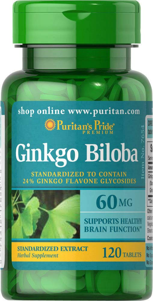 Puritans Pride Ginkgo Biloba Standardisert Ekstrakt 60 mg tabletter, 120 greve