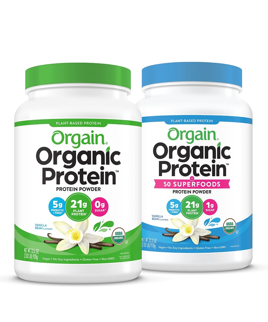 Orgain Organic Vegan & Organic Protein + Superfoods Powders, Vanilla Bean Flavors - Plant Basert Protein, Glutenfri