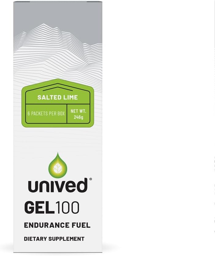 Unived Gel 100 - Vegan Energy Gel for Endurance Athlets Runners & Cyclists - 100kcal - Saltet Lime - Pakke med 6